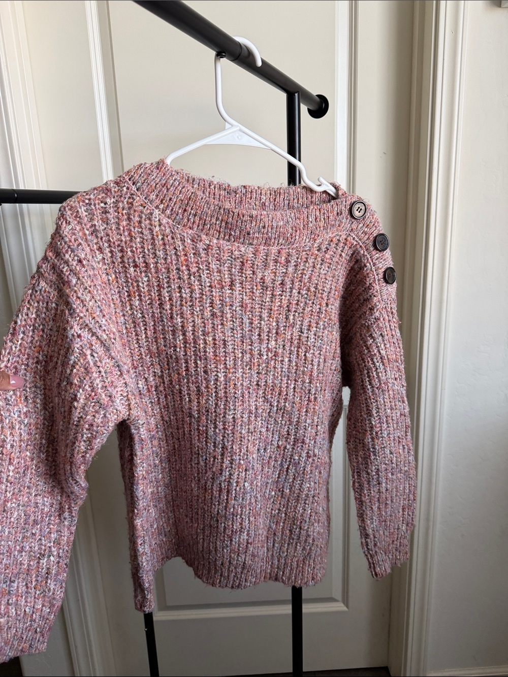 For The Republic Pink Marled Button-Shoulder Turtleneck Sweater